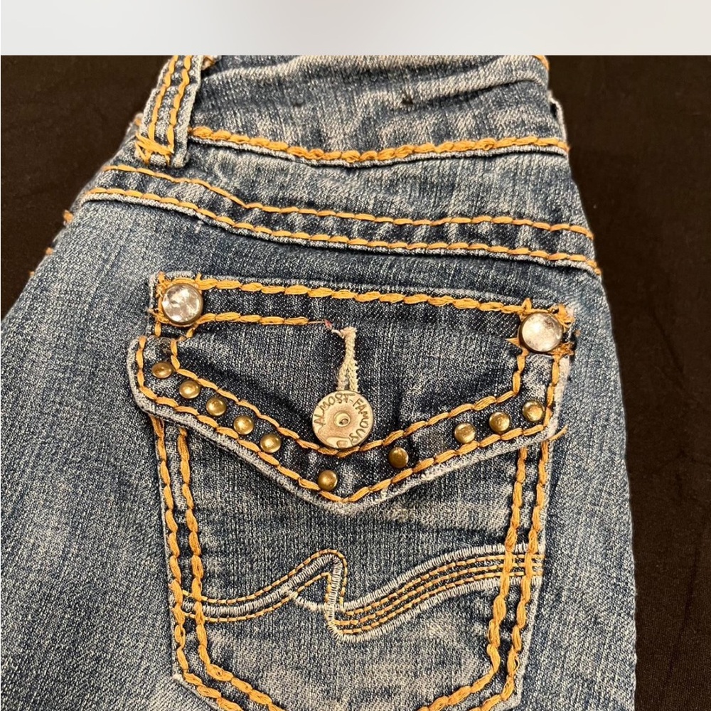 Y2K juniors Almost Famous Denim Jeans with Gold Stitching
